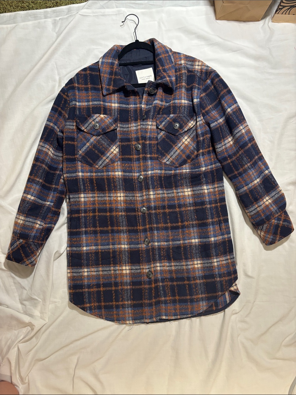 Gentle Fawn Navy, Brown & Cream Plaid Button-Down Shacket